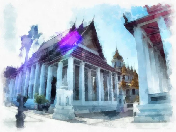Ancient Architecture Thailand Watercolor Style Illustration Impressionist Painting — Stock Photo, Image