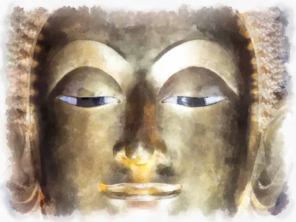 Statua Del Buddha Dorato Faccia Acquerello Stile Illustrazione Impressionista Pittura — Foto Stock