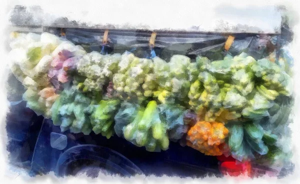 Vegetables Plastic Bags Watercolor Style Illustration Impressionist Painting — Stock Photo, Image