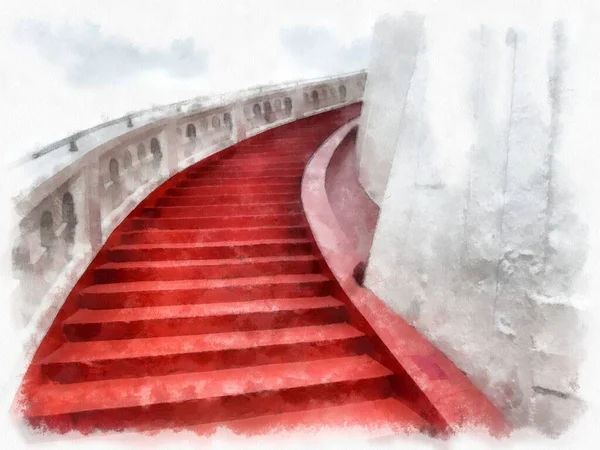 Altın Dağ Bangkok Tayland suluboya resim çizimi.