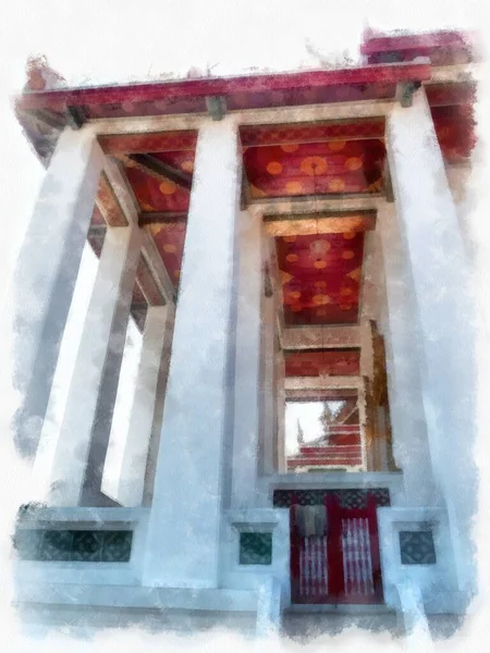 Ancient Architecture Thailand Watercolor Style Illustration Impressionist Painting — Stock Photo, Image