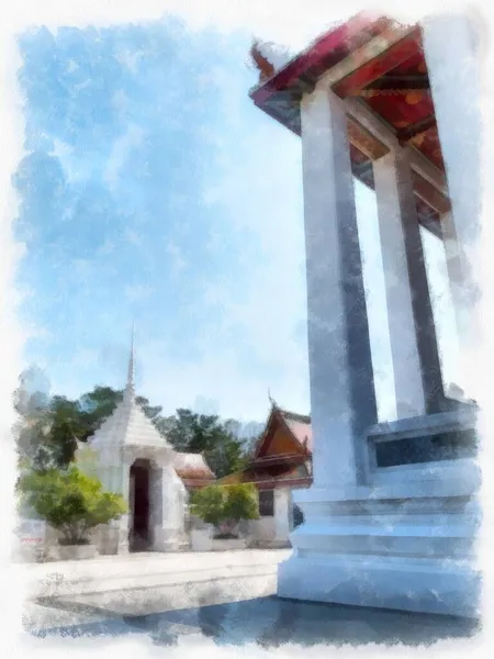 Architecture Ancienne Thaïlande Aquarelle Style Illustration Peinture Impressionniste — Photo