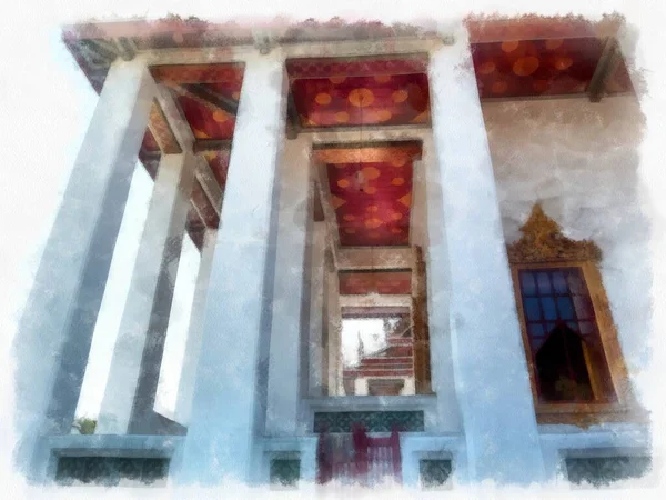 Ancient Architecture Thailand Watercolor Style Illustration Impressionist Painting — Stock Photo, Image