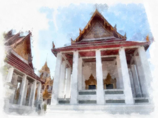 Antica Architettura Della Thailandia Acquerello Stile Illustrazione Impressionista Pittura — Foto Stock