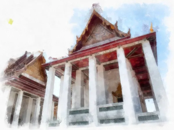 Architecture Ancienne Thaïlande Aquarelle Style Illustration Peinture Impressionniste — Photo