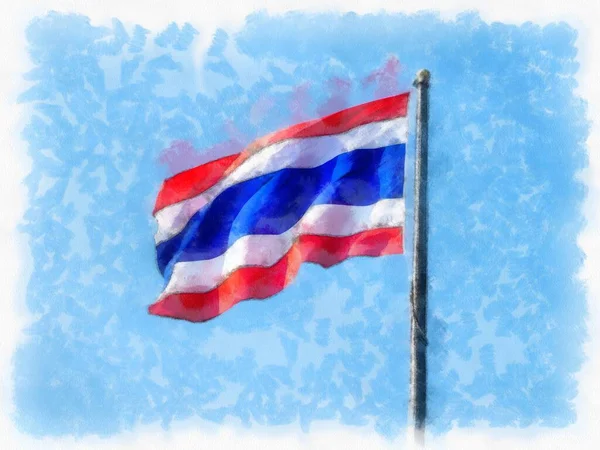 Thai Flag Pole Watercolor Style Illustration Impressionist Painting — Stock Photo, Image