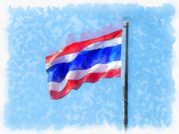 Tayland Bayrak Direği Suluboya Resim Çizimi — Stok fotoğraf