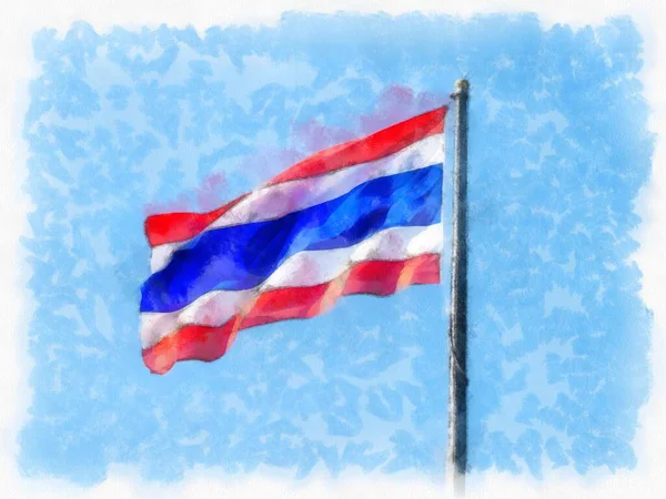 タイ国旗ポール水彩風イラスト印象派絵画 — ストック写真