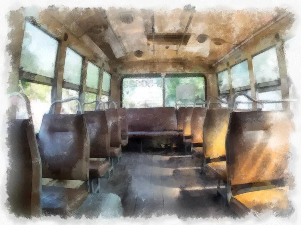 Public Buses Watercolor Style Illustration Impressionist Painting — Stock Photo, Image