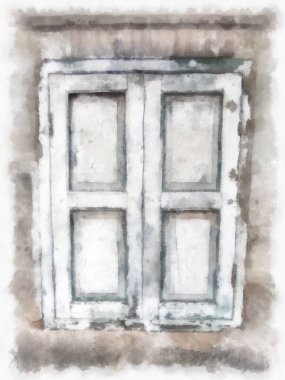 Eski terk edilmiş Avrupa tarzı suluboya resim çizimi.