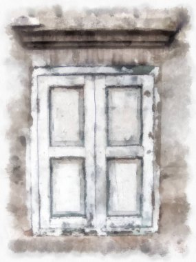 Eski terk edilmiş Avrupa tarzı suluboya resim çizimi.