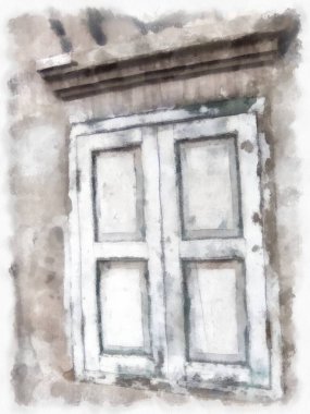 Eski terk edilmiş Avrupa tarzı suluboya resim çizimi.