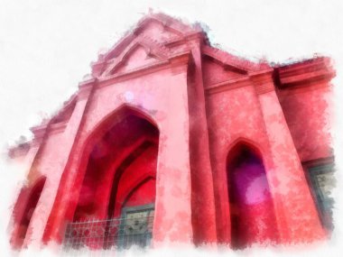 Tayland suluboya tarzının antik mimarisi empresyonist resim.