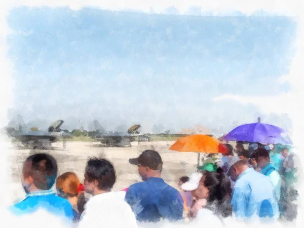 Luchtshow Luchthaven Aquarel Stijl Illustratie Impressionistische Schilderij — Stockfoto