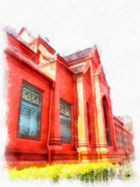 Tayland suluboya tarzının antik mimarisi empresyonist resim.