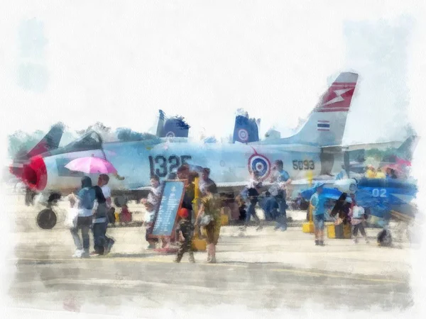 Flugshow Auf Dem Flughafen Aquarell Stil Illustration Impressionistische Malerei — Stockfoto