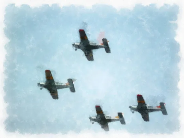 Air Show Airport Watercolor Style Illustration Impressionist Painting — Stock Photo, Image