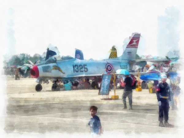 Flugshow Auf Dem Flughafen Aquarell Stil Illustration Impressionistische Malerei — Stockfoto