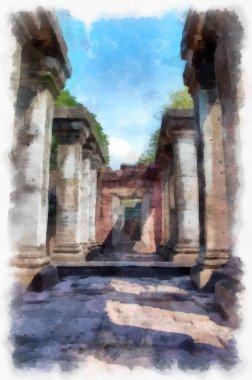 Tomurcukları olan suluboya resim çizimi yapan bir ağaç..