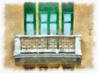 Tayland suluboya tarzının antik mimarisi empresyonist resim.