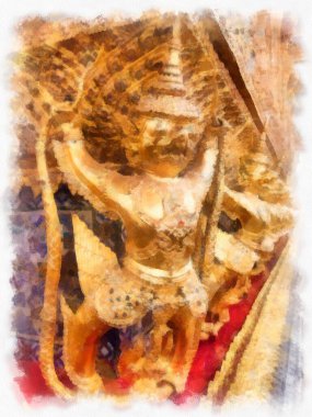 Tayland suluboya tarzının antik mimarisi empresyonist resim.