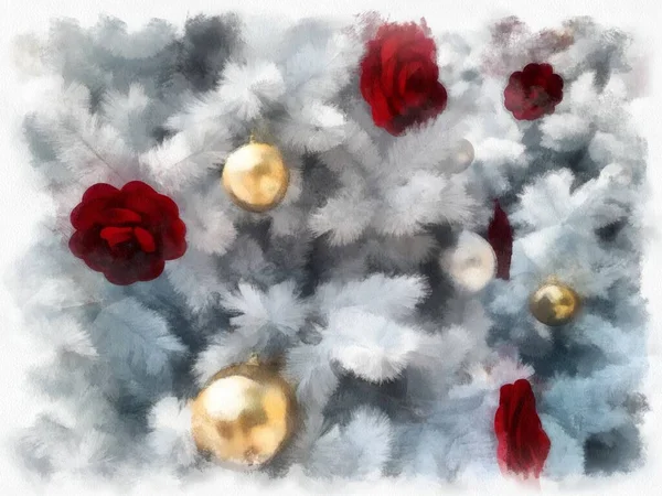 Röd Vit Jul Träd Akvarell Stil Illustration Impressionist Målning — Stockfoto