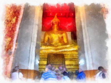 Tayland suluboya tarzının antik mimarisi empresyonist resim.