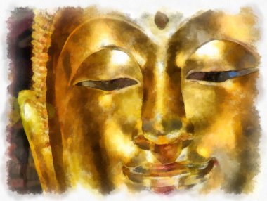 Tayland suluboya tarzının antik mimarisi empresyonist resim.