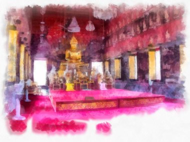 Tayland suluboya tarzının antik mimarisi empresyonist resim.