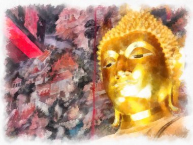 Tayland suluboya tarzının antik mimarisi empresyonist resim.