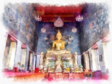 Tayland suluboya tarzının antik mimarisi empresyonist resim.