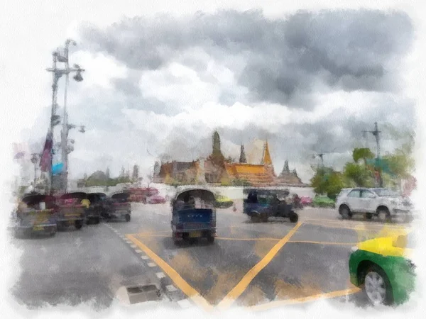 Bangkok Grand Palace Watercolor Style Illustration Impressionist Painting — Stock Photo, Image