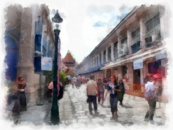 Bangkok Grand Palace Acquerello Stile Illustrazione Impressionista Pittura — Foto Stock