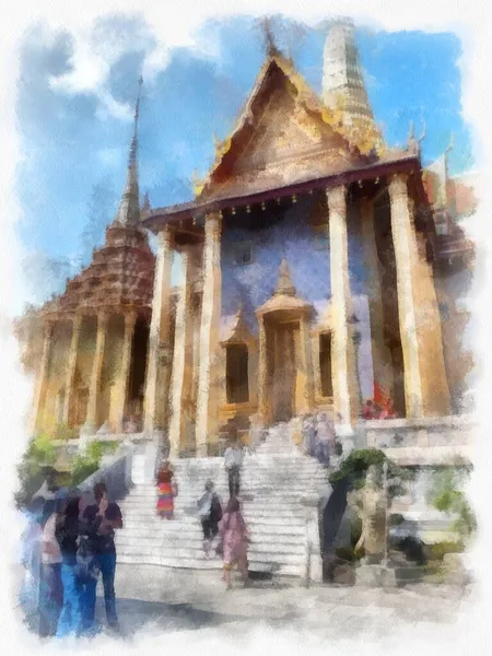 Bangkok Grand Palace Akvarel Styl Ilustrace Impresionistická Malba — Stock fotografie