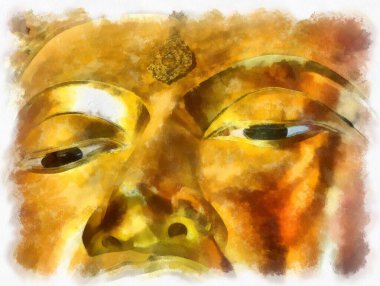 Tayland suluboya tarzının antik mimarisi empresyonist resim.