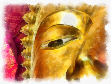 Tayland suluboya tarzının antik mimarisi empresyonist resim.