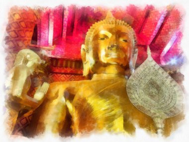 Tayland suluboya tarzının antik mimarisi empresyonist resim.