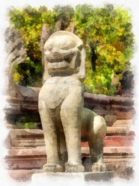 Tayland suluboya tarzının antik mimarisi empresyonist resim.