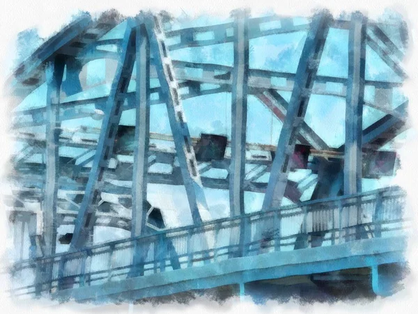 Estrutura Ponte Aço Aquarela Estilo Ilustração Impressionista Pintura — Fotografia de Stock