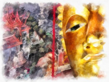 Tayland suluboya tarzının antik mimarisi empresyonist resim.