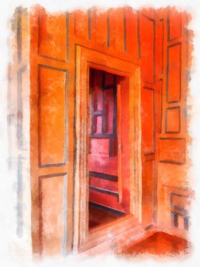 Tayland suluboya tarzının antik mimarisi empresyonist resim.