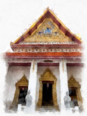 Tayland suluboya tarzının antik mimarisi empresyonist resim.