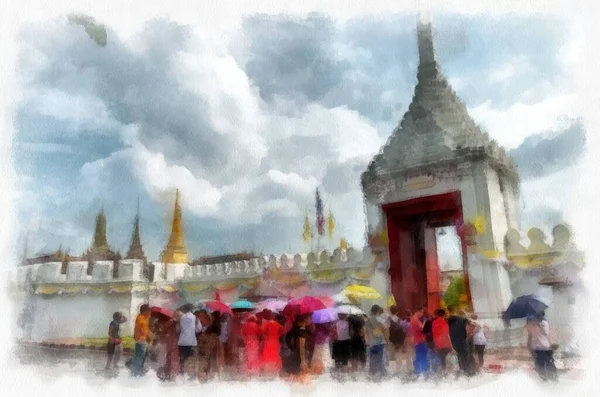 Bangkok Grand Palace Aquarell Stil Illustration Impressionistische Malerei — Stockfoto