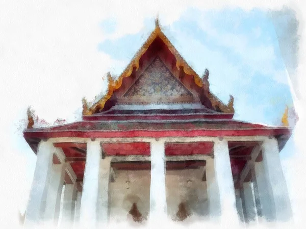 Oude Architectuur Van Thailand Aquarel Stijl Illustratie Impressionistische Schilderij — Stockfoto