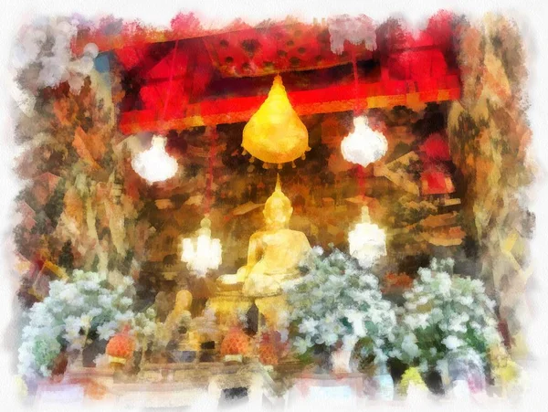 Architecture Ancienne Thaïlande Aquarelle Style Illustration Peinture Impressionniste — Photo