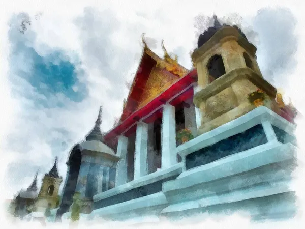 Tayland suluboya tarzının antik mimarisi empresyonist resim.