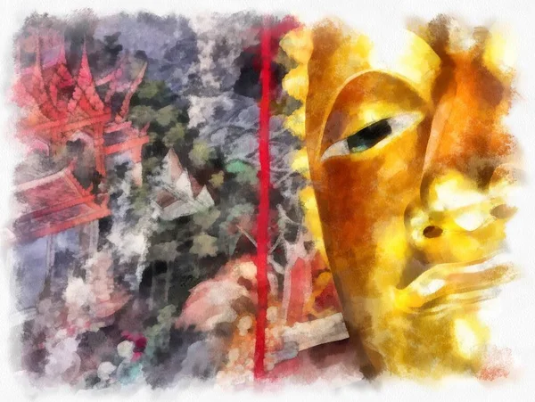 Tayland suluboya tarzının antik mimarisi empresyonist resim.