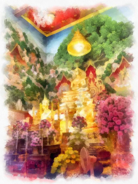 泰国古建筑水彩画 印象派绘画 — 图库照片