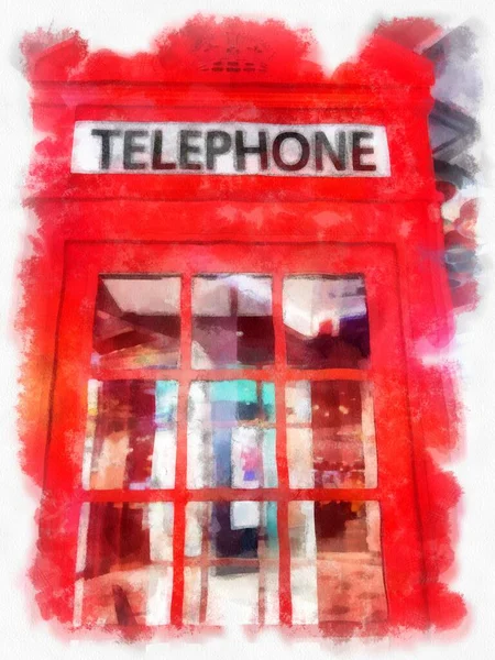 red london phone booth watercolor style illustration impressionist painting.