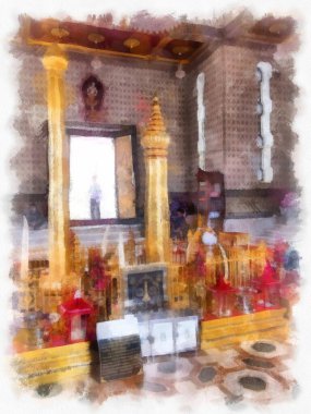 Tayland suluboya tarzının antik mimarisi empresyonist resim.